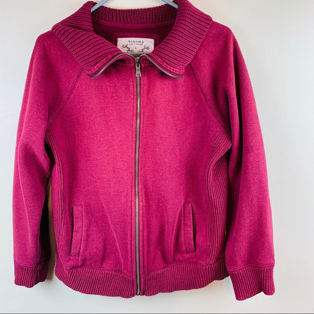 SONOMA CARDIGAN SWEATER- Zip-UP -LARGE- PINK